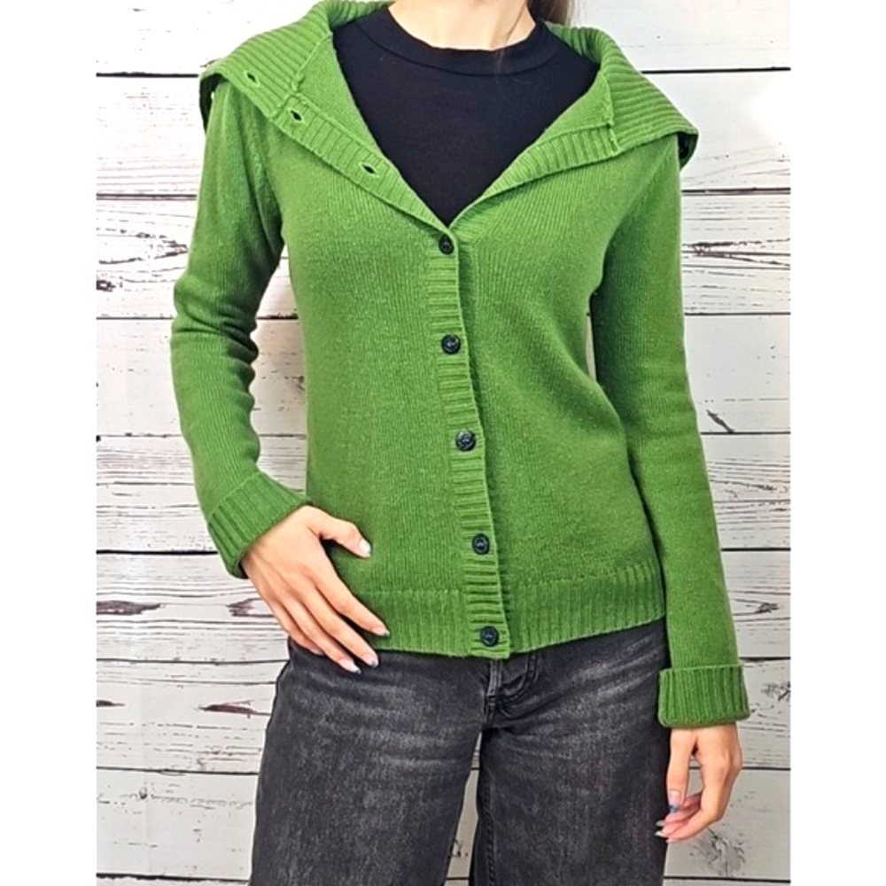#009 Lily McNeal Cashmere Grass Green Button-Up Sweater | Size Small